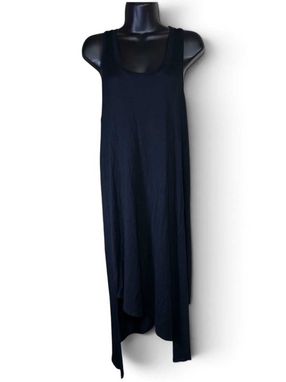 FREELOADER Asymmetrical Midi Dress Sz M True Black Rayon Spandex Stretch Minimal